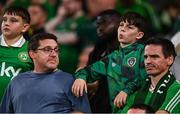6 September 2025; Republic of Ireland supporters react during the FIFA World Cup 2026 Group F qualifying match between Republic of Ireland and Hungary at the Aviva Stadium in Dublin. Photo by Ben McShane/Sportsfile