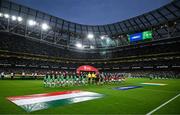 6 September 2025; The teams line up before the FIFA World Cup 2026 Group F qualifying match between Republic of Ireland and Hungary at the Aviva Stadium in Dublin. Photo by Ben McShane/Sportsfile