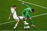 6 September 2025; Matt Doherty of Republic of Ireland in action against Bendegúz Bolla of Hungary during the FIFA World Cup 2026 Group F qualifying match between Republic of Ireland and Hungary at the Aviva Stadium in Dublin. Photo by Piaras Ó Mídheach/Sportsfile