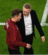 6 September 2025; Republic of Ireland head coach Heimir Hallgrimsson speaks to fourth official Daniel Schlager during the FIFA World Cup 2026 Group F qualifying match between Republic of Ireland and Hungary at the Aviva Stadium in Dublin. Photo by Piaras Ó Mídheach/Sportsfile
