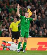 6 September 2025; Evan Ferguson of Republic of Ireland reacts during the FIFA World Cup 2026 Group F qualifying match between Republic of Ireland and Hungary at the Aviva Stadium in Dublin. Photo by Stephen McCarthy/Sportsfile