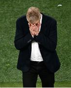 6 September 2025; Republic of Ireland head coach Heimir Hallgrimsson reacts in the first half during the FIFA World Cup 2026 Group F qualifying match between Republic of Ireland and Hungary at the Aviva Stadium in Dublin. Photo by Piaras Ó Mídheach/Sportsfile