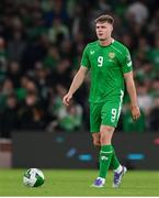 6 September 2025; Evan Ferguson of Republic of Ireland reacts after conceding a goal during the FIFA World Cup 2026 Group F qualifying match between Republic of Ireland and Hungary at the Aviva Stadium in Dublin. Photo by Stephen McCarthy/Sportsfile
