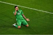 6 September 2025; Adam Idah of Republic of Ireland celebrates after scoring his side's second goal during the FIFA World Cup 2026 Group F qualifying match between Republic of Ireland and Hungary at the Aviva Stadium in Dublin. Photo by Piaras Ó Mídheach/Sportsfile
