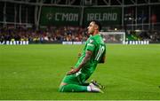 6 September 2025; Adam Idah of Republic of Ireland celebrates after scoring his side's second goal during the FIFA World Cup 2026 Group F qualifying match between Republic of Ireland and Hungary at the Aviva Stadium in Dublin. Photo by Stephen McCarthy/Sportsfile