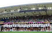 7 September 2025; The Ireland team stand for the national anthems before the Women's Rugby World Cup 2025 Pool C match between New Zealand and Ireland at Brighton and Hove Community Stadium in Falmer, England. Photo by Harry Murphy/Sportsfile