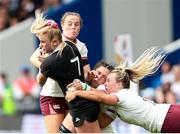 7 September 2025; Jorja Miller of New Zealand is tackled by Ireland players Aoibheann Reilly, Amee Leigh Costigan and Aoife Dalton during the Women's Rugby World Cup 2025 Pool C match between New Zealand and Ireland at Brighton and Hove Community Stadium in Falmer, England. Photo by Harry Murphy/Sportsfile