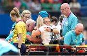 7 September 2025; Stacey Flood of Ireland is consoled by teammate Beibhinn Parsons as she leaves the pitch with an injury during the Women's Rugby World Cup 2025 Pool C match between New Zealand and Ireland at Brighton and Hove Community Stadium in Falmer, England. Photo by Harry Murphy/Sportsfile