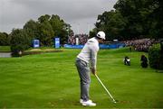 7 September 2025; Rory McIlroy of Northern Ireland looks at the 12th green as he prepares to tee off from the tee box during the final round of the Amgen Irish Open Golf Championship 2025 at The K Club in Straffan, Kildare. Photo by Ramsey Cardy/Sportsfile