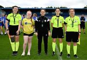 7 September 2025; Grace Dunne, second from left, presents medal to referee Klaudia Pawula and her match officials after the FAI Women’s Angela Hearst Inter-League Cup final match between Waterford Women's & Schoolgirls League and Wexford District Women’s & Schoolgirls League at the Regional Sports Centre in Waterford. Photo by Shauna Clinton/Sportsfile