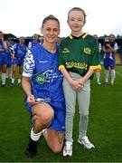 7 September 2025; Waterford captain Lisa Dower, left, is presented with the Player of the Match Award by Angie Birch after the FAI Women’s Angela Hearst Inter-League Cup final match between Waterford Women's & Schoolgirls League and Wexford District Women’s & Schoolgirls League at the Regional Sports Centre in Waterford. Photo by Shauna Clinton/Sportsfile