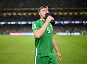 6 September 2025; Evan Ferguson of Republic of Ireland takes a drink before during the FIFA World Cup 2026 Group F qualifying match between Republic of Ireland and Hungary at the Aviva Stadium in Dublin. Photo by Stephen McCarthy/Sportsfile