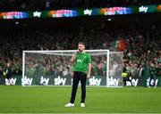 6 September 2025; Musician Dan McCabe sings the National Anthem before the FIFA World Cup 2026 Group F qualifying match between Republic of Ireland and Hungary at the Aviva Stadium in Dublin. Photo by Stephen McCarthy/Sportsfile