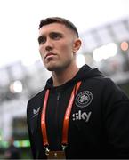 6 September 2025; Dara O'Shea of Republic of Ireland before the FIFA World Cup 2026 Group F qualifying match between Republic of Ireland and Hungary at the Aviva Stadium in Dublin. Photo by Stephen McCarthy/Sportsfile