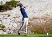 7 September 2025; Mason Howell of USA plays his tee shot on the 4th hole during day two of the 50th Walker Cup at Cypress Point Club in California, USA. Photo by Brian Spurlock/Sportsfile