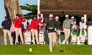 7 September 2025;  Team Great Britain and Ireland golfer Stuart Grehan of Ireland gets ready to play his tee shot on the 1st hole during day two of the 50th Walker Cup at Cypress Point Club in California, USA. Photo by Brian Spurlock/Sportsfile