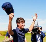 7 September 2025; Mason Howell of USA reacts to holing his second shot out the 17th fairway for an eagle on a par 4 to win the match against Stuart Grehan and Eliot Baker of Great Britain and Ireland during day two of the 50th Walker Cup at Cypress Point Club in California, USA. Photo by Brian Spurlock/Sportsfile