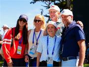 7 September 2025; Luke Poulter of Great Britain and Ireland poses for a family photo with his father Ian Poulter, mother Kate,  brother Josh and girlfriend Madeline during day two of the 50th Walker Cup at Cypress Point Club in California, USA. Photo by Brian Spurlock/Sportsfile