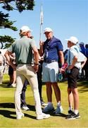 7 September 2025; Luke Poulter of Great Britain and Ireland gets golfing tips from his father and professional golfer Ian Poulter during day two of the 50th Walker Cup at Cypress Point Club in California, USA. Photo by Brian Spurlock/Sportsfile