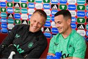 8 September 2025; Head coach Heimir Hallgrimsson and Josh Cullen during a Republic of Ireland media conference at the AFF Technical Center Academy in Yerevan, Armenia. Photo by Stephen McCarthy/Sportsfile