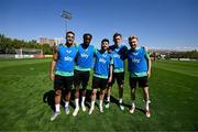 8 September 2025; Republic of Ireland players, from left, Adam Idah, Bosun Lawal, Mikey Johnston, Jimmy Dunne and Liam Scales during a Republic of Ireland training session at the AFF Technical Center Academy in Yerevan, Armenia. Photo by Stephen McCarthy/Sportsfile