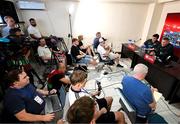 8 September 2025; Head coach Heimir Hallgrimsson, with communications manager Kieran Crowley, left, during a Republic of Ireland media conference at the AFF Technical Center Academy in Yerevan, Armenia. Photo by Stephen McCarthy/Sportsfile