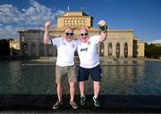 8 September 2025; Republic of Ireland supporters, members of the Wexford Republic Of Ireland Soccer Supporters Club and brothers Robbie, left, and Patrick Hegarty at Republic Square in Yerevan ahead of the FIFA World Cup 2026 Group F qualifying match between Armenia and Republic of Ireland on Tuesday. Photo by Stephen McCarthy/Sportsfile