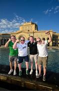 8 September 2025; Republic of Ireland supporters and members of the Wexford Republic Of Ireland Soccer Supporters Club, from left, Gerry Earls, Patrick Hegarty, Colin Cashman and Robbie Hegarty at Republic Square in Yerevan ahead of the FIFA World Cup 2026 Group F qualifying match between Armenia and Republic of Ireland on Tuesday. Photo by Stephen McCarthy/Sportsfile