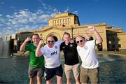 8 September 2025; Republic of Ireland supporters and members of the Wexford Republic Of Ireland Soccer Supporters Club, from left, Gerry Earls, Patrick Hegarty, Colin Cashman and Robbie Hegarty at Republic Square in Yerevan ahead of the FIFA World Cup 2026 Group F qualifying match between Armenia and Republic of Ireland on Tuesday. Photo by Stephen McCarthy/Sportsfile