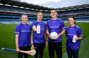 9 September 2025; Safefood, in collaboration with the GAA, today launched 'Fuel your Game', a new suite of resources designed to support youth players, parents, and coaches in making informed food choices to enhance their Gaelic games activity and overall health and wellbeing. Pictured at the launch in Croke Park are, from left, Kilkenny Camogie Player Mairead Kennedy, Tipperary Hurler Jason Forde, Kerry Footballer Joe O’Connor and Dublin Ladies footballer Leah Caffrey demonstrating the importance of healthy eating and hydration for peak performance. For more information and to access the resources, visit: https://learning.gaa.ie/fueltheirgame. Photo by David Fitzgerald/Sportsfile