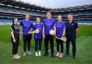 9 September 2025; Safefood, in collaboration with the GAA, today launched 'Fuel your Game', a new suite of resources designed to support youth players, parents, and coaches in making informed food choices to enhance their Gaelic games activity and overall health and wellbeing. Pictured at the launch in Croke Park are, from left, GAA community and health co-ordinator Brid O'Dwyer, Tipperary Hurler Jason Forde, Dublin Ladies footballer Leah Caffrey, Kerry Footballer Joe O’Connor, Kilkenny Camogie Player Mairead Kennedy and Jack Cooney, National Player Development Lead alongside young GAA players Harvey Boyle and Leroy Ward demonstrating the importance of healthy eating and hydration for peak performance. For more information and to access the resources, visit: https://learning.gaa.ie/fueltheirgame. Photo by David Fitzgerald/Sportsfile