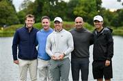 7 September 2025; Rory McIlroy of Northern Ireland celebrates with his team, from left, Niall O'Connor, manager Sean O'Flaherty, performance coach Ro Sharma and caddie Harry Diamond, after the final round of the Amgen Irish Open Golf Championship 2025 at The K Club in Straffan, Kildare. Photo by Ramsey Cardy/Sportsfile