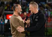 9 September 2025; Armenia head coach Iegishe Melikian, left, and Republic of Ireland head coach Heimir Hallgrimsson before the FIFA World Cup 2026 Group F qualifying match between Armenia and Republic of Ireland at Vazgen Sargsyan Republican Stadium in Yerevan, Armenia. Photo by Stephen McCarthy/Sportsfile