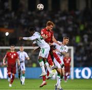 9 September 2025; Erik Piloyan of Armenia in action against Chiedozie Ogbene, left, and Jack Taylor of Republic of Ireland during the FIFA World Cup 2026 Group F qualifying match between Armenia and Republic of Ireland at Vazgen Sargsyan Republican Stadium in Yerevan, Armenia. Photo by Stephen McCarthy/Sportsfile