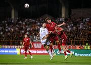 9 September 2025; Dara O'Shea of Republic of Ireland in action against Georgii Arutiunian and Kamo Hovhannisyan of Armenia during the FIFA World Cup 2026 Group F qualifying match between Armenia and Republic of Ireland at Vazgen Sargsyan Republican Stadium in Yerevan, Armenia. Photo by Stephen McCarthy/Sportsfile
