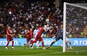 9 September 2025; Nathan Collins of Republic of Ireland has a header on goal during the FIFA World Cup 2026 Group F qualifying match between Armenia and Republic of Ireland at Vazgen Sargsyan Republican Stadium in Yerevan, Armenia. Photo by Stephen McCarthy/Sportsfile