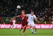 9 September 2025; Evan Ferguson of Republic of Ireland in action against Erik Piloyan of Armenia during the FIFA World Cup 2026 Group F qualifying match between Armenia and Republic of Ireland at Vazgen Sargsyan Republican Stadium in Yerevan, Armenia. Photo by Stephen McCarthy/Sportsfile