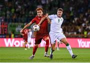 9 September 2025; Evan Ferguson of Republic of Ireland in action against Erik Piloyan of Armenia during the FIFA World Cup 2026 Group F qualifying match between Armenia and Republic of Ireland at Vazgen Sargsyan Republican Stadium in Yerevan, Armenia. Photo by Stephen McCarthy/Sportsfile