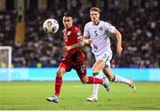 9 September 2025; Lucas Zelarayán of Armenia in action against Jake O'Brien of Republic of Ireland during the FIFA World Cup 2026 Group F qualifying match between Armenia and Republic of Ireland at Vazgen Sargsyan Republican Stadium in Yerevan, Armenia. Photo by Stephen McCarthy/Sportsfile