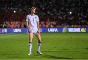 9 September 2025; Jake O'Brien of Republic of Ireland reacts during the FIFA World Cup 2026 Group F qualifying match between Armenia and Republic of Ireland at Vazgen Sargsyan Republican Stadium in Yerevan, Armenia. Photo by Stephen McCarthy/Sportsfile