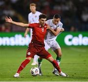 9 September 2025; Eduard Spertsyan of Armenia in action against Josh Cullen of Republic of Ireland during the FIFA World Cup 2026 Group F qualifying match between Armenia and Republic of Ireland at Vazgen Sargsyan Republican Stadium in Yerevan, Armenia. Photo by Stephen McCarthy/Sportsfile