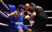 9 September 2025; Lisa O'Rourke of Ireland with coaches Damian Kennedy, centre, and Zaur Antia during their Women's 70kg quarterfinal bout against Lekeisha Pergoliti of Australia during the World Boxing Championships 2025 at M&S Bank Arena in Liverpool, England. Photo by Ben McShane/Sportsfile