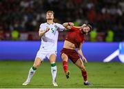 9 September 2025; Jake O'Brien of Republic of Ireland in action against Nayair Tiknizyan of Armenia during the FIFA World Cup 2026 Group F qualifying match between Armenia and Republic of Ireland at Vazgen Sargsyan Republican Stadium in Yerevan, Armenia. Photo by Stephen McCarthy/Sportsfile