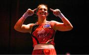 9 September 2025; Lekeisha Pergoliti of Australia celebrates her victory in their Women's 70kg quarterfinal bout against Lisa O'Rourke of Ireland during the World Boxing Championships 2025 at M&S Bank Arena in Liverpool, England. Photo by Ben McShane/Sportsfile