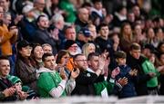 9 September 2025; Republic of Ireland supporters during the UEFA European U21 Championship qualifying match between Republic of Ireland and Andorra at Tallaght Stadium in Dublin. Photo by Ramsey Cardy/Sportsfile