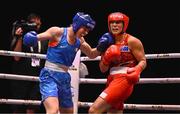9 September 2025; Lekeisha Pergoliti of Australia, right, in action against Lisa O'Rourke of Ireland during their Women's 70kg quarterfinal bout during the World Boxing Championships 2025 at M&S Bank Arena in Liverpool, England. Photo by Ben McShane/Sportsfile