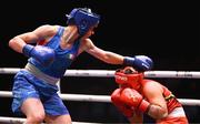 9 September 2025; Lekeisha Pergoliti of Australia, right, in action against Lisa O'Rourke of Ireland during their Women's 70kg quarterfinal bout during the World Boxing Championships 2025 at M&S Bank Arena in Liverpool, England. Photo by Ben McShane/Sportsfile