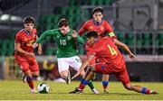 9 September 2025; Jamie Mullins of Republic of Ireland evades the tackle of Ian Olivera of Andorra during the UEFA European U21 Championship qualifying match between Republic of Ireland and Andorra at Tallaght Stadium in Dublin. Photo by Ramsey Cardy/Sportsfile
