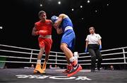 9 September 2025; Alejandro Claro Fiz of Cuba, left, in action against Istvan Szaka of Hungary during their Men's 50kg Round of 16 bout during the World Boxing Championships 2025 at M&S Bank Arena in Liverpool, England. Photo by Ben McShane/Sportsfile