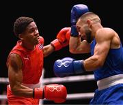 9 September 2025; Alejandro Claro Fiz of Cuba, left, in action against Istvan Szaka of Hungary during their Men's 50kg Round of 16 bout during the World Boxing Championships 2025 at M&S Bank Arena in Liverpool, England. Photo by Ben McShane/Sportsfile